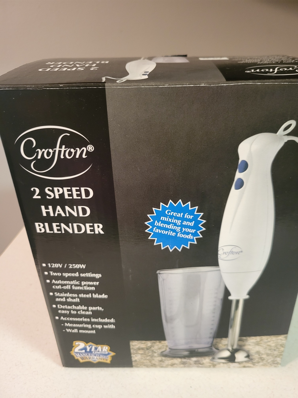 Crofton 2-Speed White Hand Blender - Immersion Stick Mixer